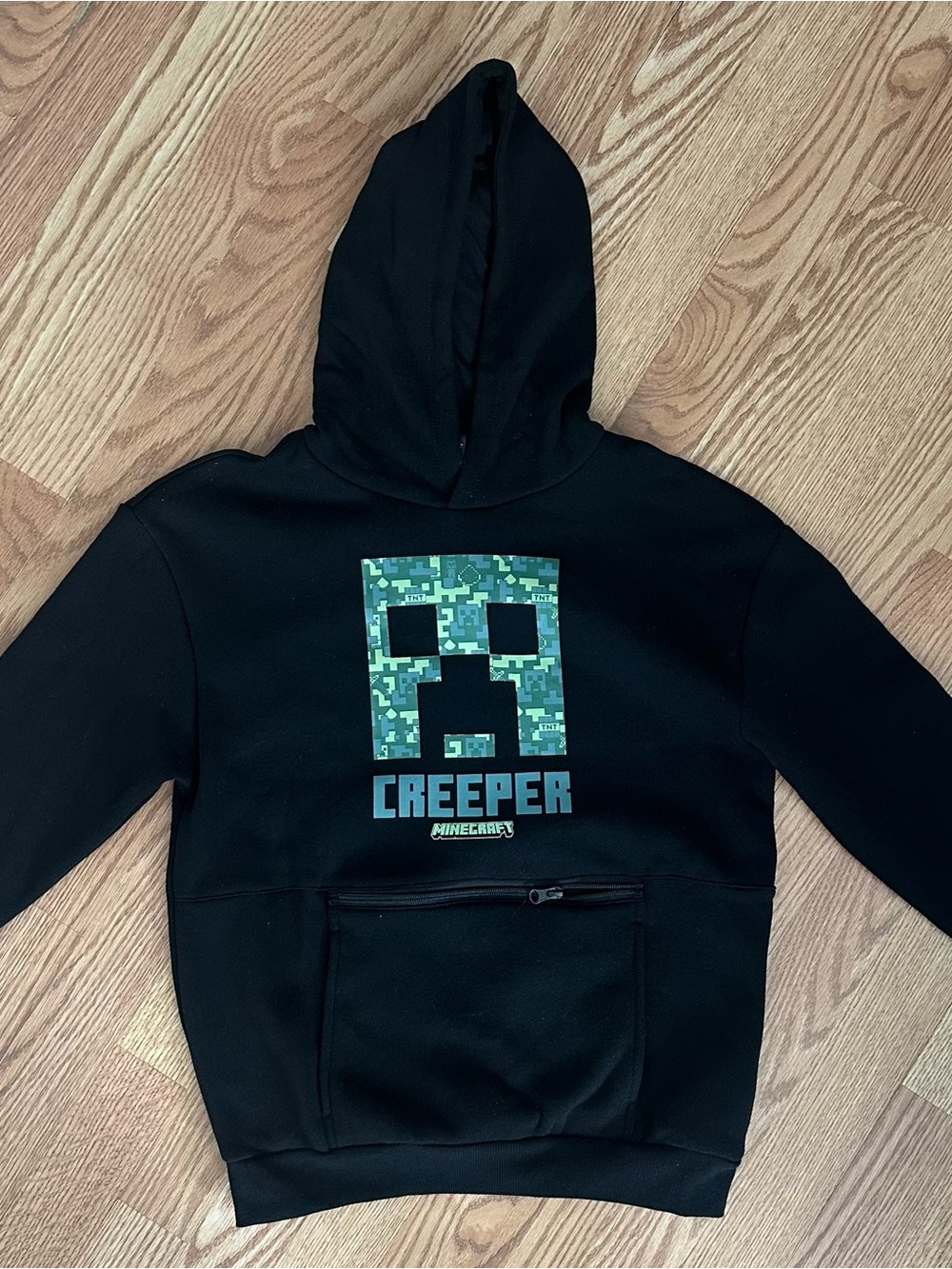 Kohl's Black Hoodie with Green Pixel Creeper Graphic